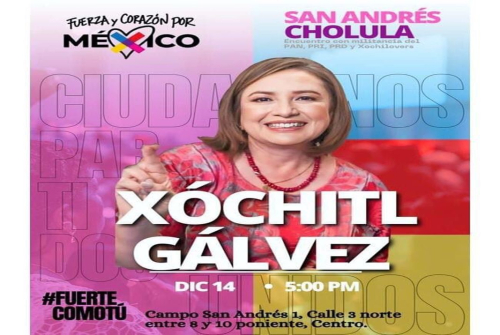 Xóchitl Gálvez estará de visita este jueves en San Andrés Cholula.