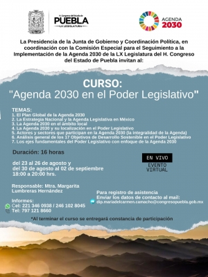 Anuncia Congreso del Estado el curso “La Agenda 2030 en el Poder Legislativo