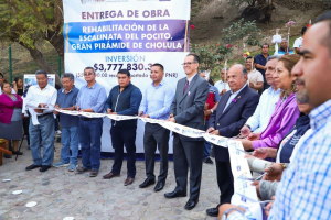 Entrega ayuntamiento de San Andrés Cholula rehabilitación de la escalinata del pocito de la Gran Pirámide de Cholula