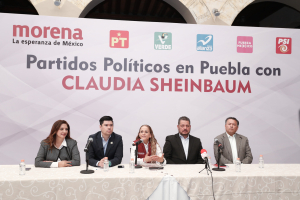 En Puebla, MORENA, PT, Nueva Alianza, PVEM y Fuerza por México cierran filas con Claudia Sheinbaum